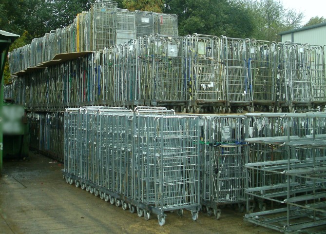 Used Roll Pallets and Roll Cages Nested